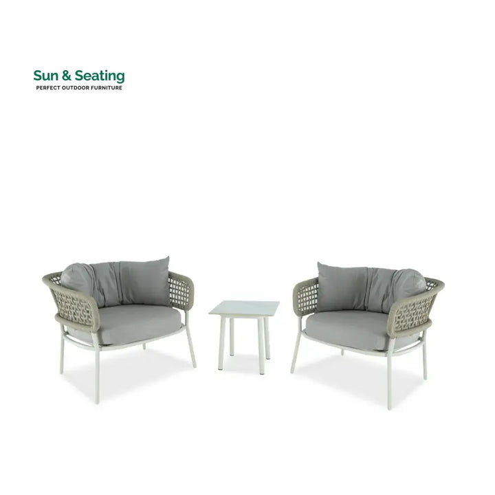 Fidel Outdoor Patio Seating Set 2 Chairs and 1 Table Set (Grey) Braided &amp; Rope Coffee Table Sets