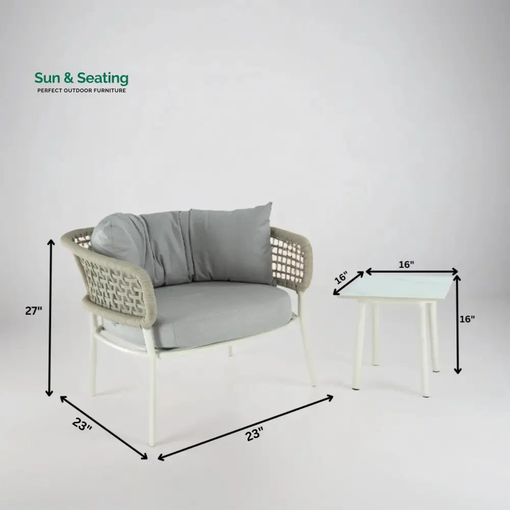 Fidel Outdoor Patio Seating Set 2 Chairs and 1 Table Set (Grey) Braided &amp; Rope Coffee Table Sets