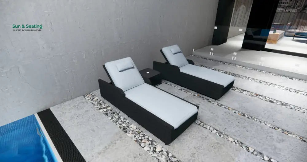 Fidelia Outdoor Swimming Poolside Lounger (Set of 2) With 1 Side Table (Black +White) Loungers