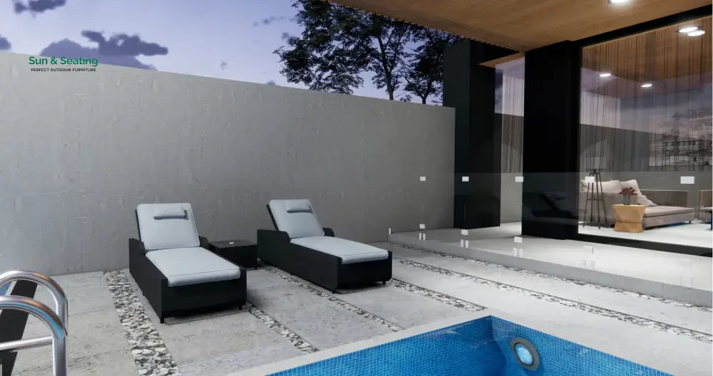 Fidelia Outdoor Swimming Poolside Lounger (Set of 2) With 1 Side Table (Black +White) Loungers