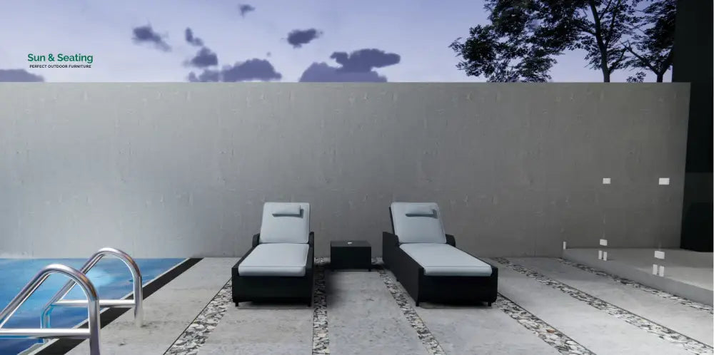 Fidelia Outdoor Swimming Poolside Lounger (Set of 2) With 1 Side Table (Black +White) Loungers