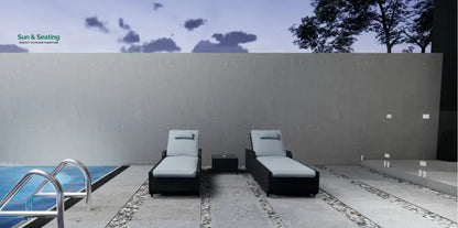 Fidelia Outdoor Swimming Poolside Lounger (Set of 2) With 1 Side Table (Black +White) Loungers