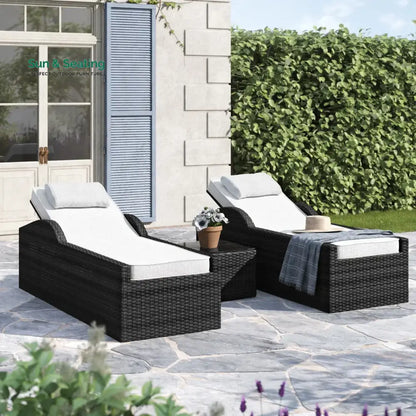 Fidelia Outdoor Swimming Poolside Lounger (Set of 2) With 1 Side Table (Black +White) Black Loungers