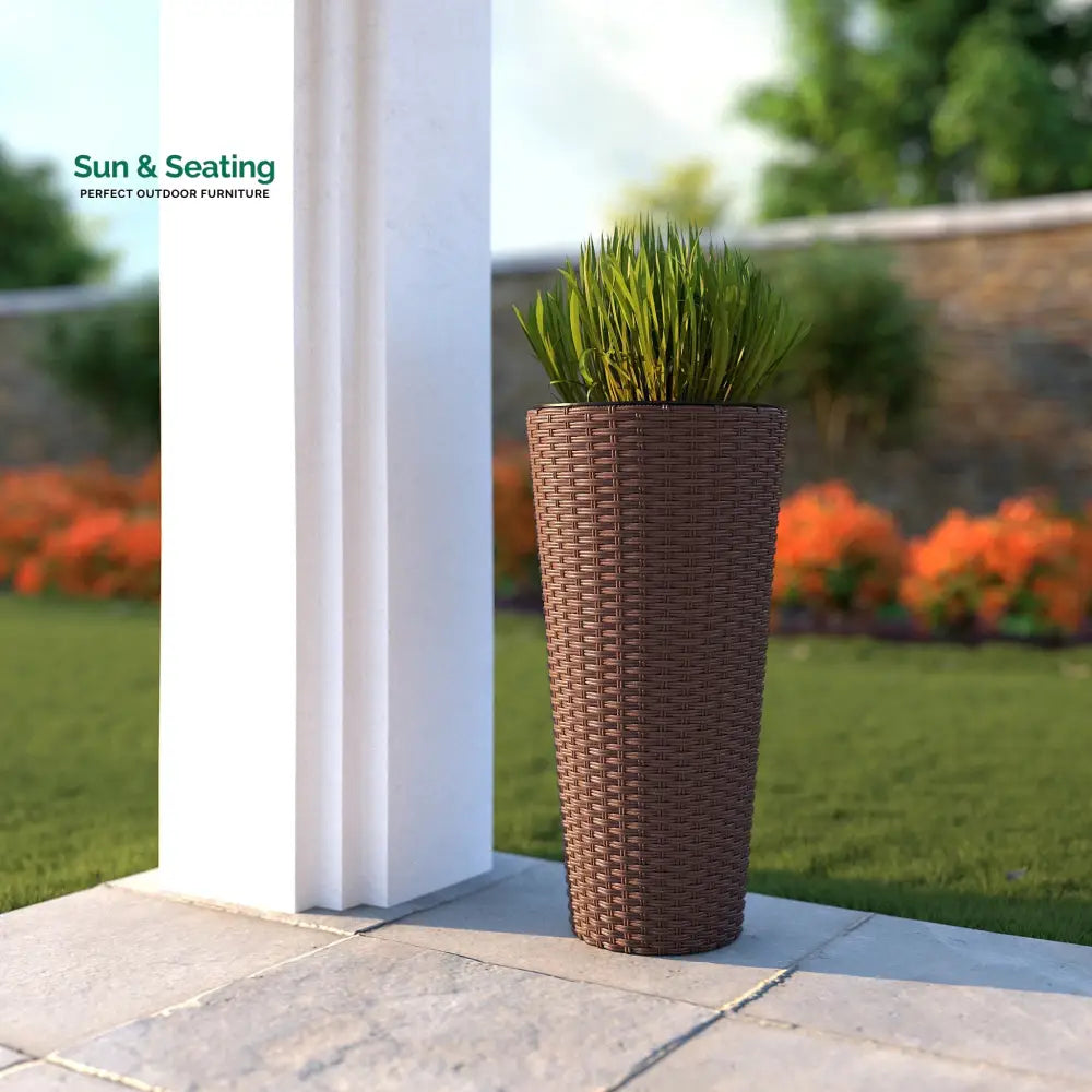 Fifi Outdoor Wicker Planters For Garden Balcony (Brown) Set of 2 Planter