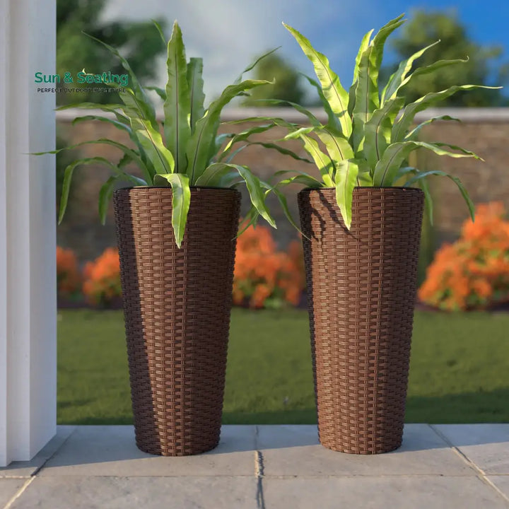 Fifi Outdoor Wicker Planters For Garden Balcony (Brown) Set of 2 Planter