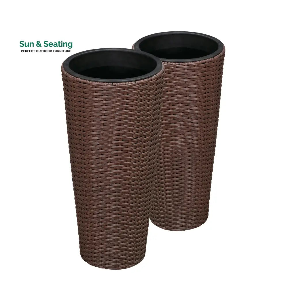 Fifi Outdoor Wicker Planters For Garden Balcony (Brown) Set of 2 Planter