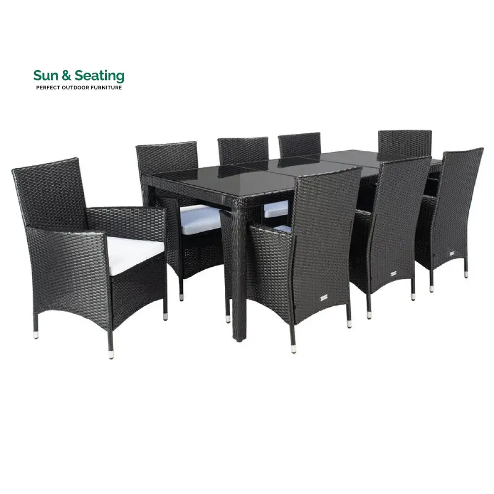 Filiberto Outdoor Patio Dining Set 8 Chairs and 1 Table (Black) Dining sets