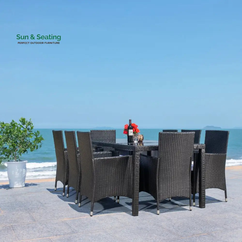 Filiberto Outdoor Patio Dining Set 8 Chairs and 1 Table (Black) Dining sets