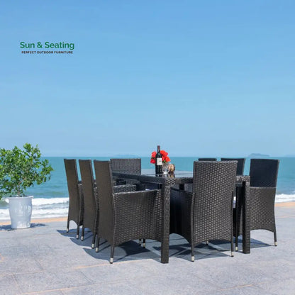 Filiberto Outdoor Patio Dining Set 8 Chairs and 1 Table (Black) Dining sets