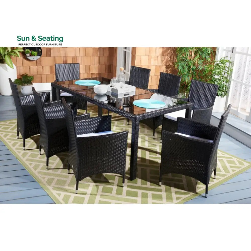 Filiberto Outdoor Patio Dining Set 8 Chairs and 1 Table (Black) Dining sets