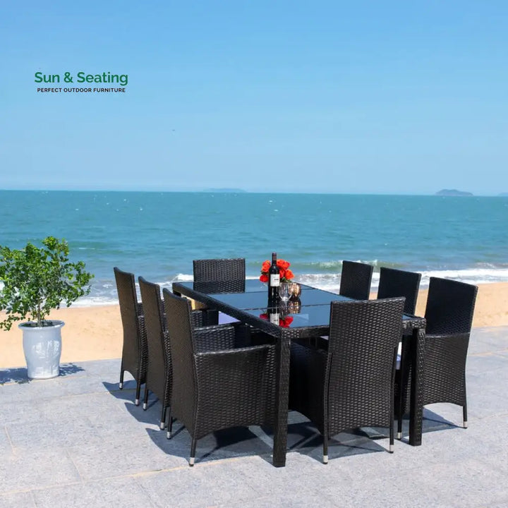 Filiberto Outdoor Patio Dining Set 8 Chairs and 1 Table (Black) Dining sets