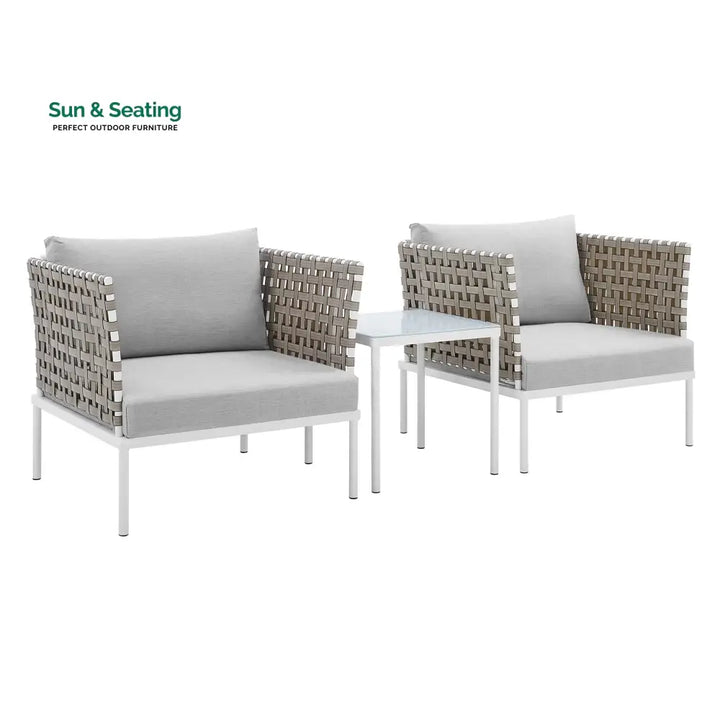 Finds Outdoor Patio Seating Set 2 Chairs and 1 Table Set (White) Braided &amp; Rope Coffee Table Sets
