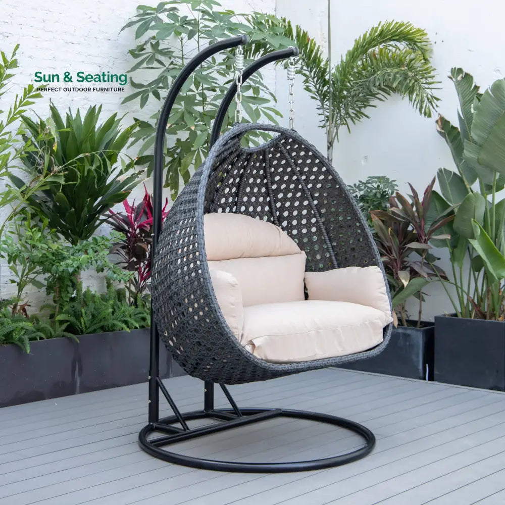 Fino Double Seater Hanging Swing With Stand For Balcony Garden Swing (Dark Grey) Beige Swings