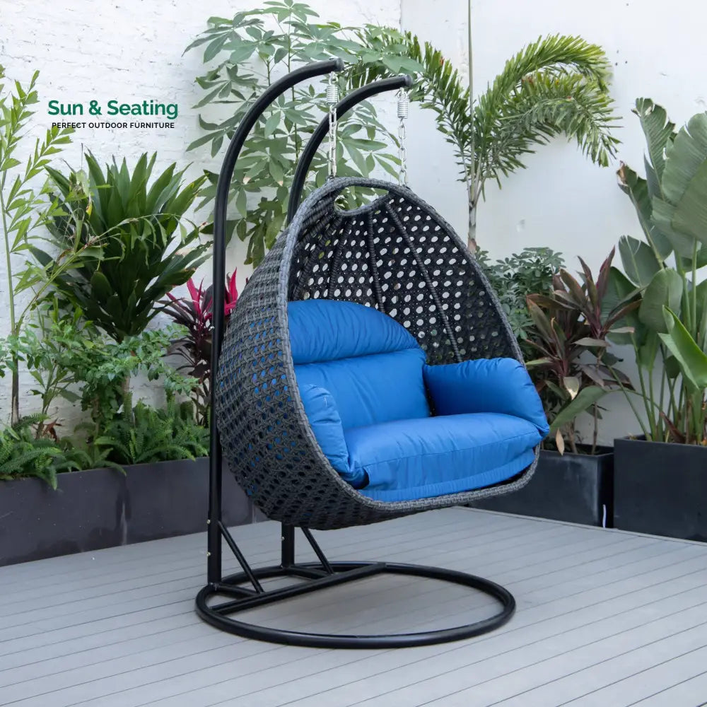 Fino Double Seater Hanging Swing With Stand For Balcony Garden Swing (Dark Grey) Blue Swings