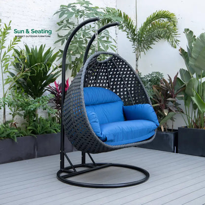 Fino Double Seater Hanging Swing With Stand For Balcony Garden Swing (Dark Grey) Blue Swings