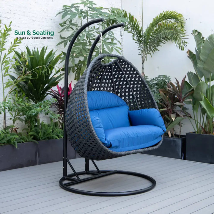 Fino Double Seater Hanging Swing With Stand For Balcony Garden Swing (Dark Grey) Blue Swings