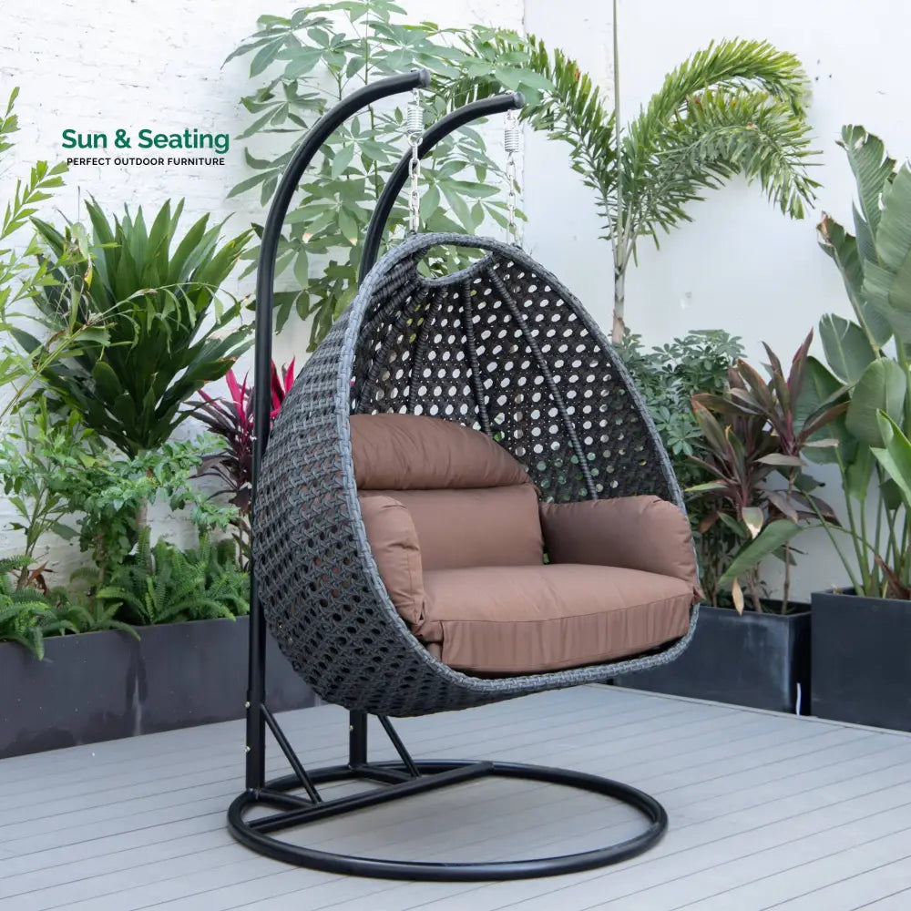 Fino Double Seater Hanging Swing With Stand For Balcony Garden Swing (Dark Grey) Brown Swings