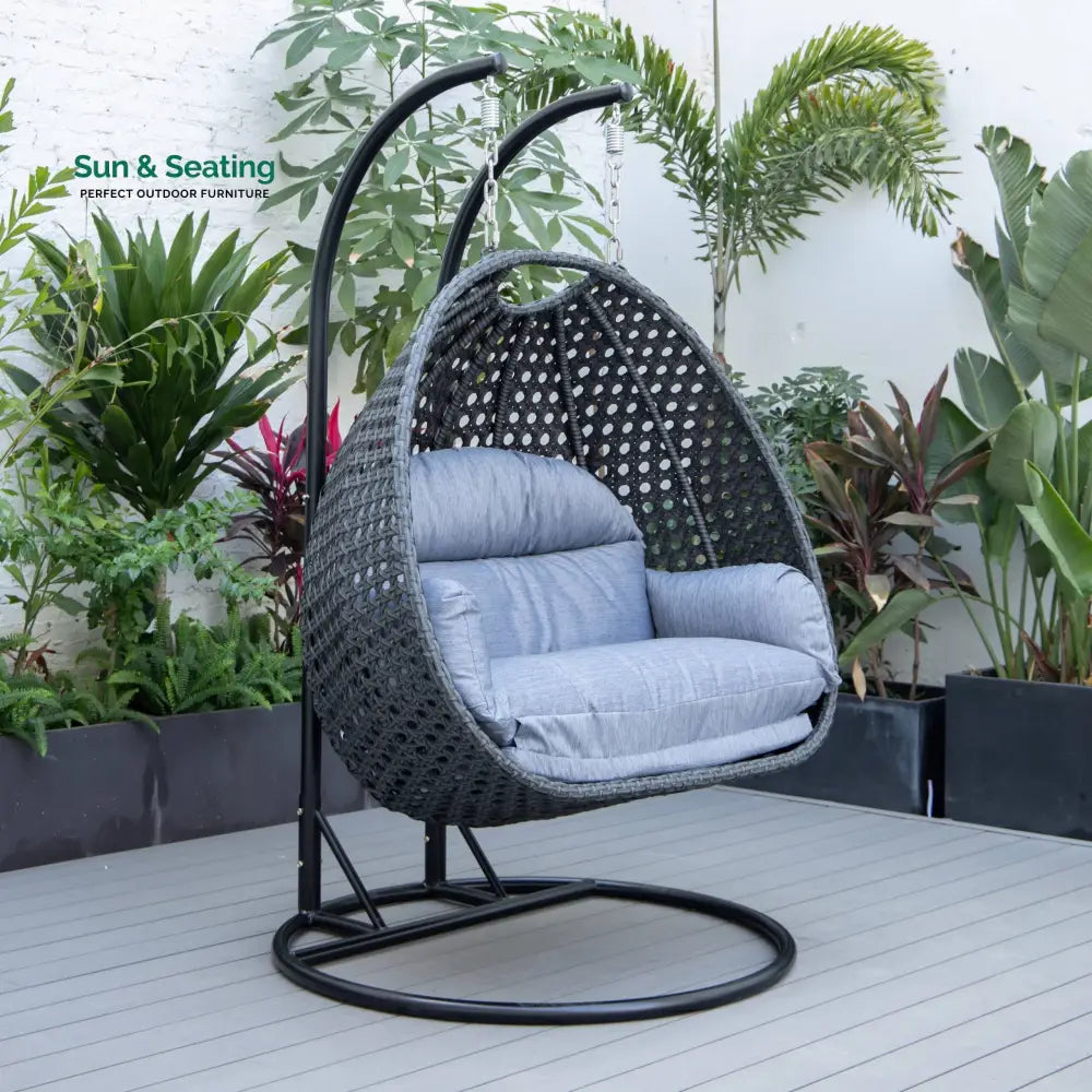Fino Double Seater Hanging Swing With Stand For Balcony Garden Swing (Dark Grey) Charcoal Swings