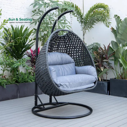Fino Double Seater Hanging Swing With Stand For Balcony Garden Swing (Dark Grey) Charcoal Swings