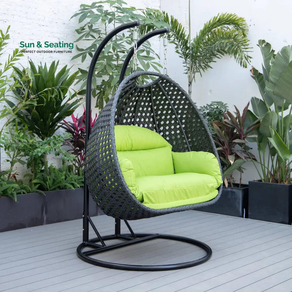Fino Double Seater Hanging Swing With Stand For Balcony Garden Swing (Dark Grey) Light Green Swings