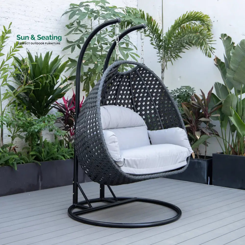 Fino Double Seater Hanging Swing With Stand For Balcony Garden Swing (Dark Grey) Light Grey Swings