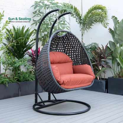 Fino Double Seater Hanging Swing With Stand For Balcony Garden Swing (Dark Grey) Dark Orange Swings