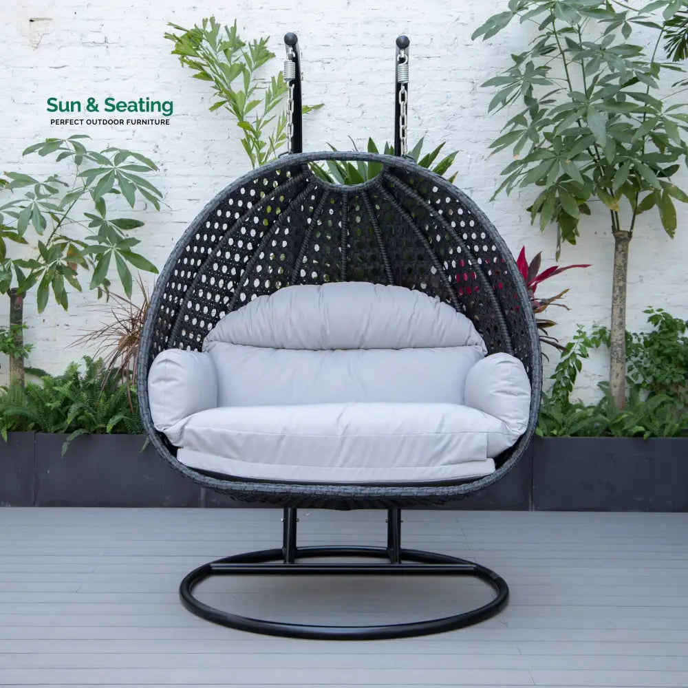Fino Double Seater Hanging Swing With Stand For Balcony Garden Swing (Dark Grey) Swings