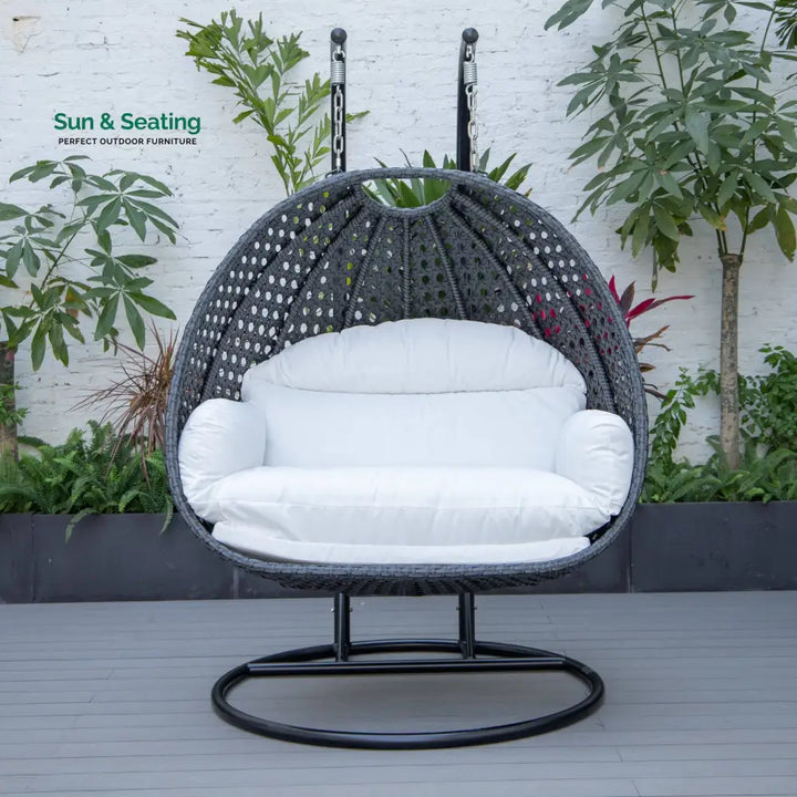 Fino Double Seater Hanging Swing With Stand For Balcony Garden Swing (Dark Grey) Swings