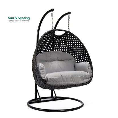 Fino Double Seater Hanging Swing With Stand For Balcony Garden Swing (Dark Grey) Swings