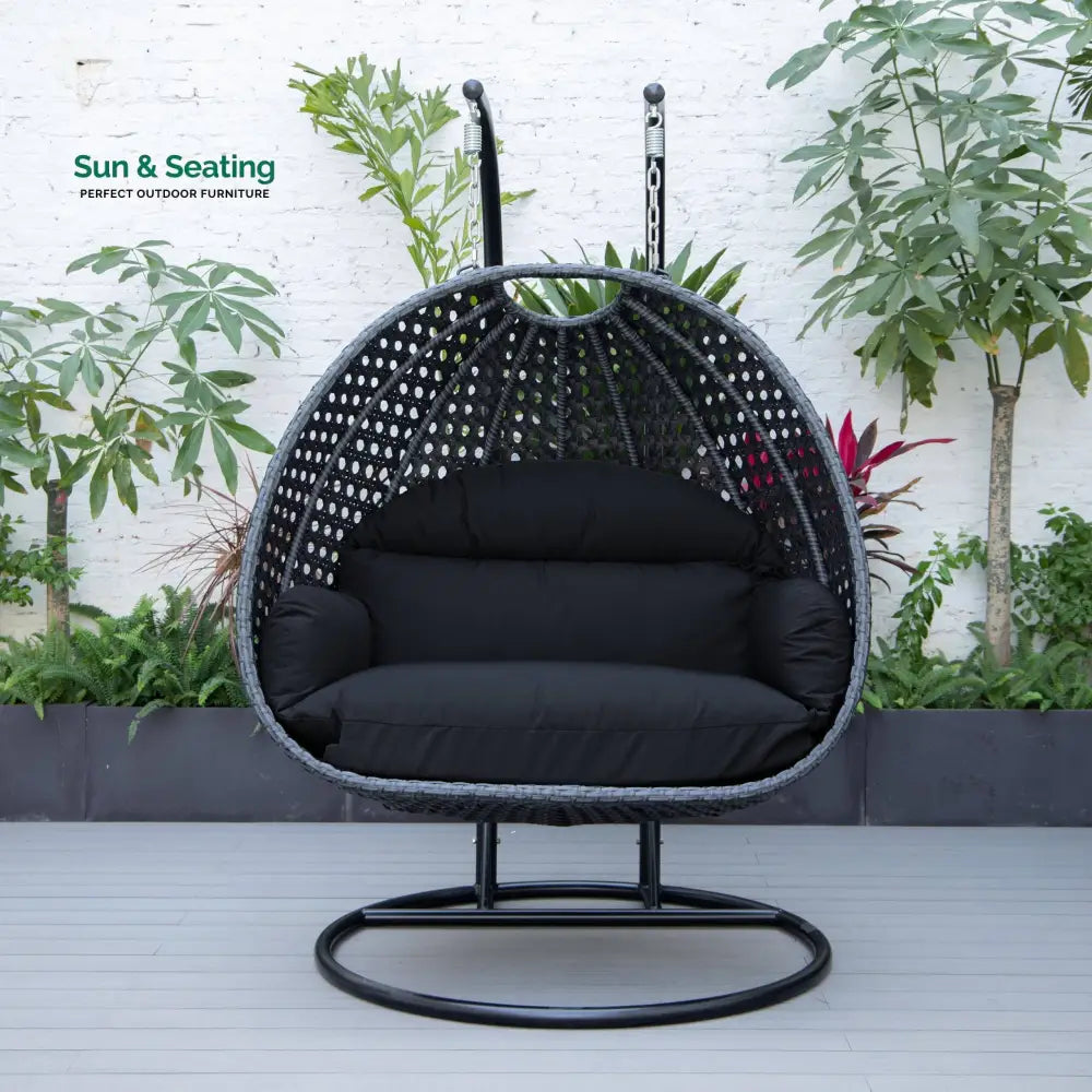 Fino Double Seater Hanging Swing With Stand For Balcony Garden Swing (Dark Grey) Dark Grey Swings