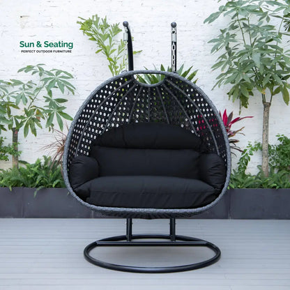 Fino Double Seater Hanging Swing With Stand For Balcony Garden Swing (Dark Grey) Dark Grey Swings