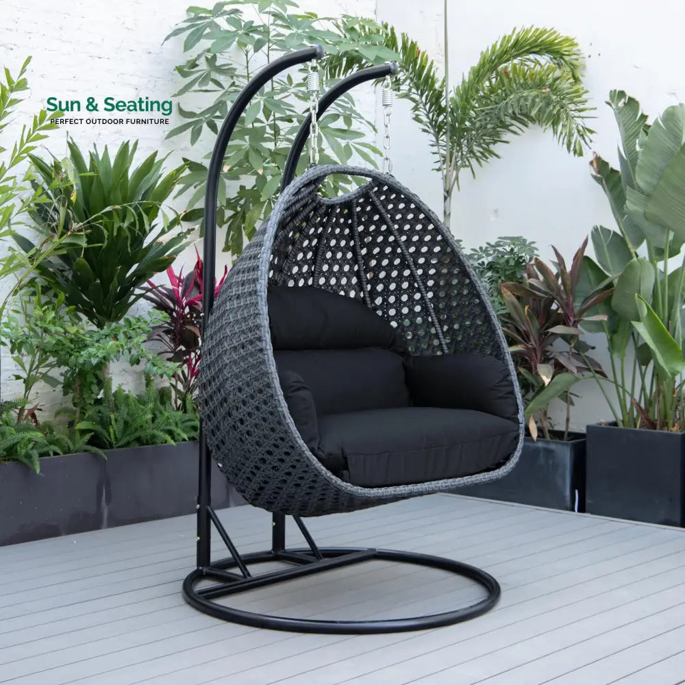 Fino Double Seater Hanging Swing With Stand For Balcony Garden Swing (Dark Grey) Swings