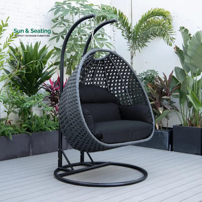 Fino Double Seater Hanging Swing With Stand For Balcony Garden Swing (Dark Grey) Swings