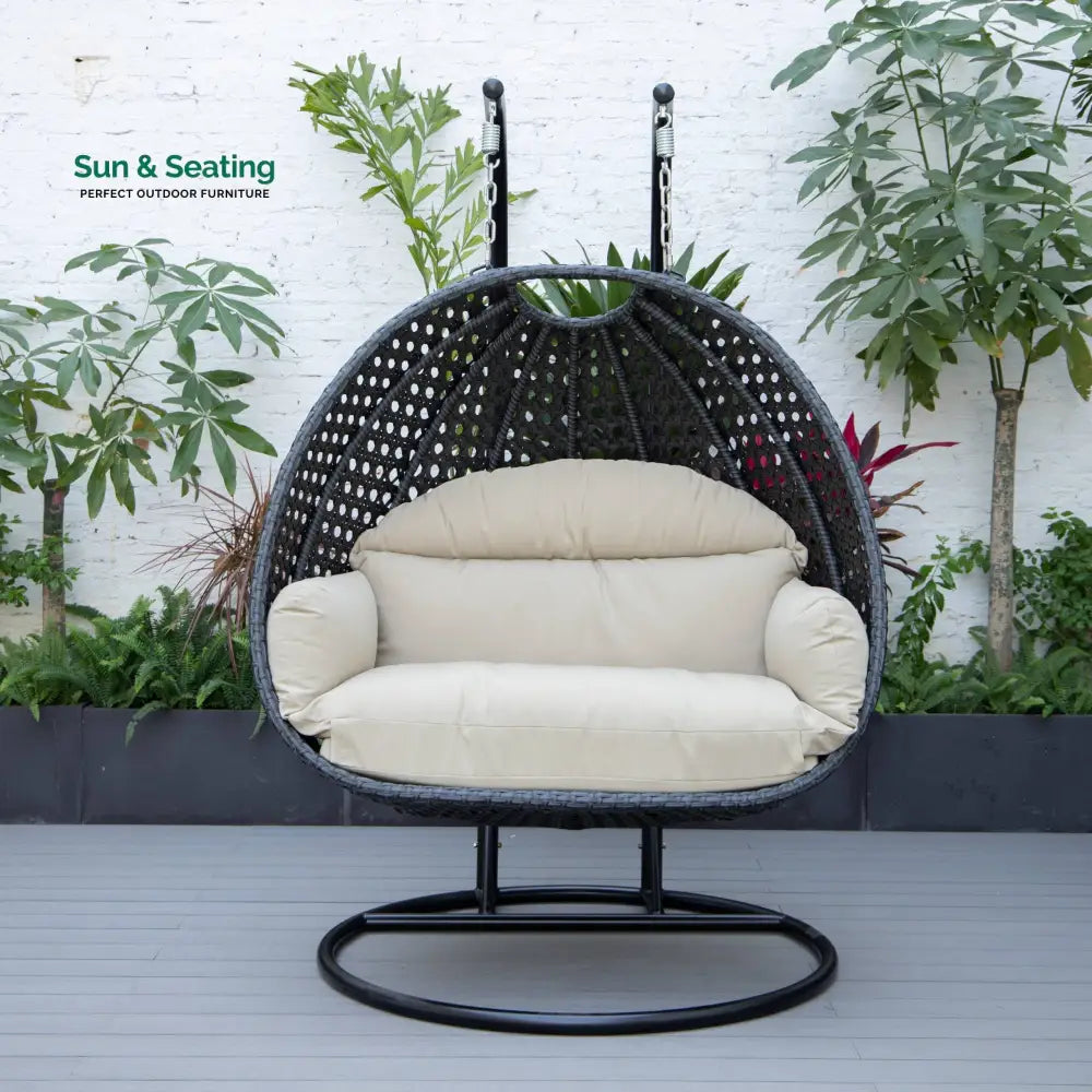 Fino Double Seater Hanging Swing With Stand For Balcony Garden Swing (Dark Grey) Swings