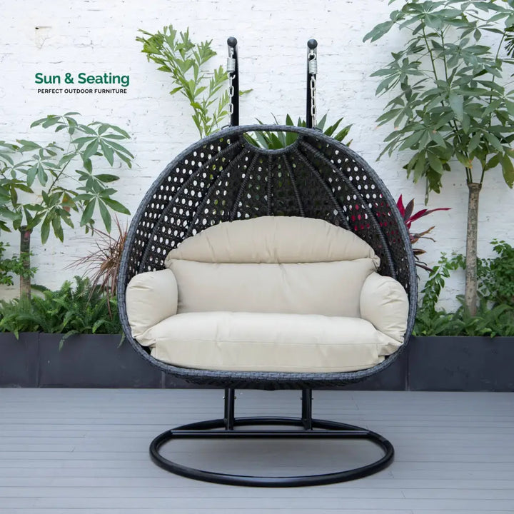 Fino Double Seater Hanging Swing With Stand For Balcony Garden Swing (Dark Grey) Swings