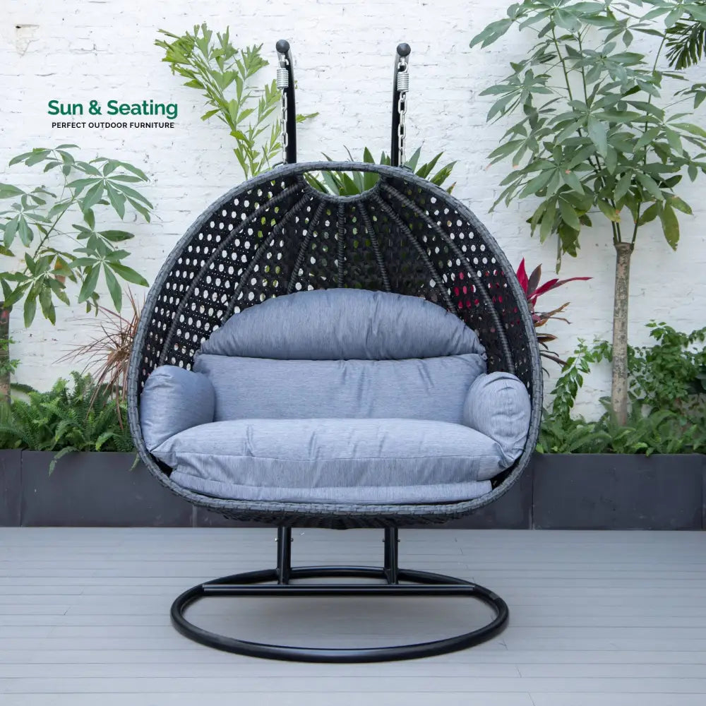 Fino Double Seater Hanging Swing With Stand For Balcony Garden Swing (Dark Grey) Swings