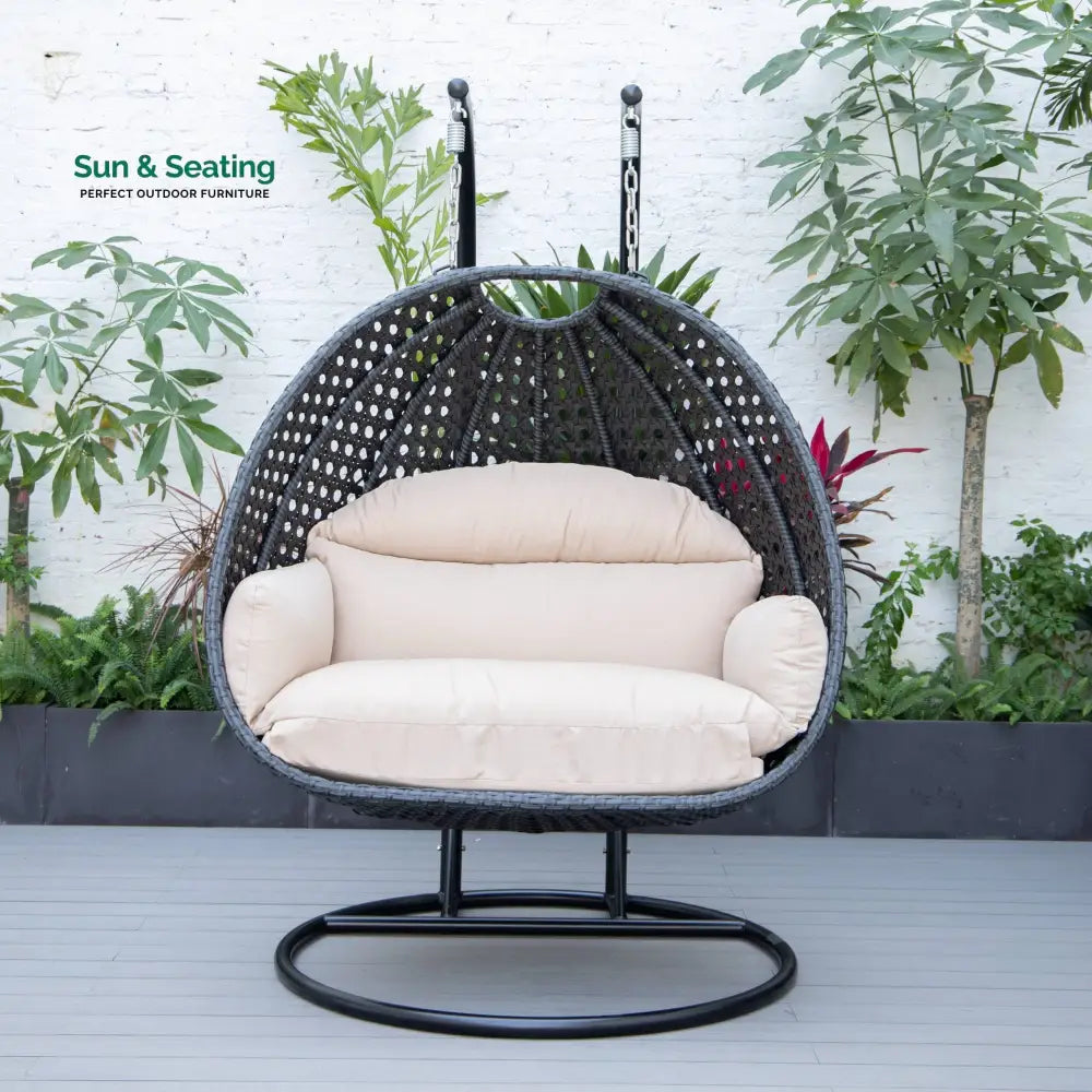 Fino Double Seater Hanging Swing With Stand For Balcony Garden Swing (Dark Grey) Swings