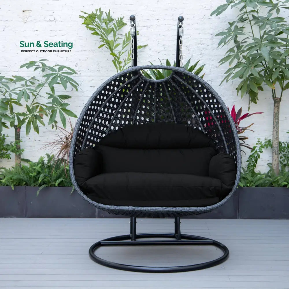 Fino Double Seater Hanging Swing With Stand For Balcony Garden Swing (Dark Grey) Swings