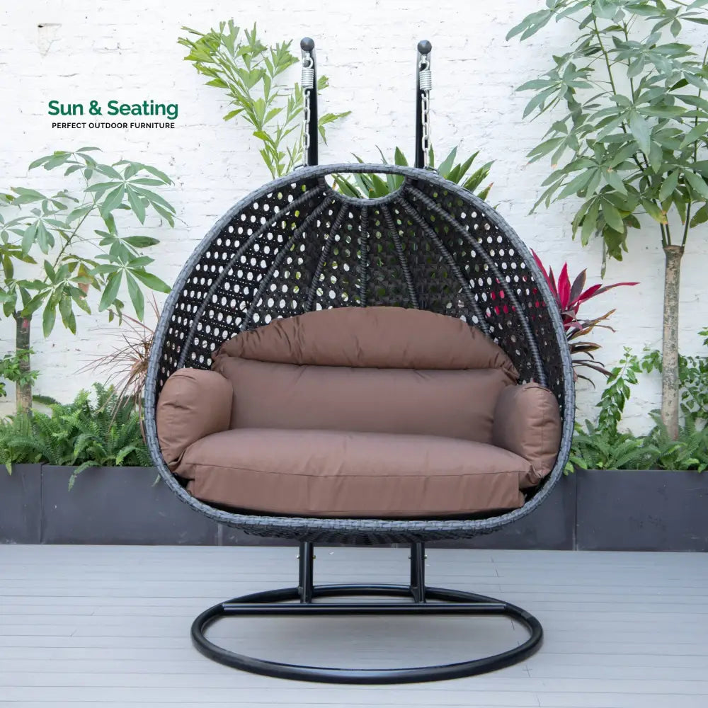 Fino Double Seater Hanging Swing With Stand For Balcony Garden Swing (Dark Grey) Swings