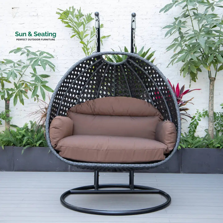 Fino Double Seater Hanging Swing With Stand For Balcony Garden Swing (Dark Grey) Swings