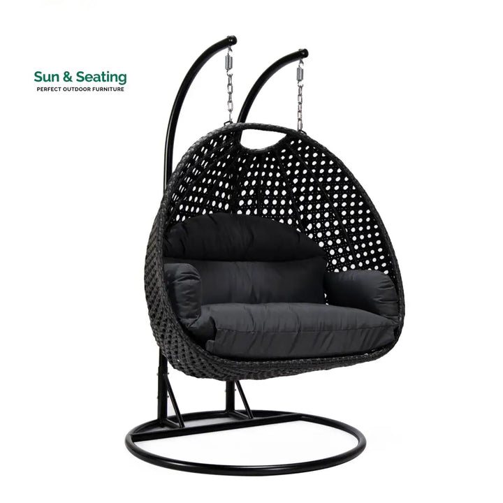 Fino Double Seater Hanging Swing With Stand For Balcony Garden Swing (Dark Grey) Swings