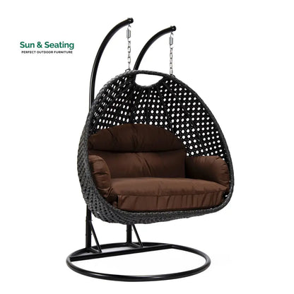Fino Double Seater Hanging Swing With Stand For Balcony Garden Swing (Dark Grey) Swings