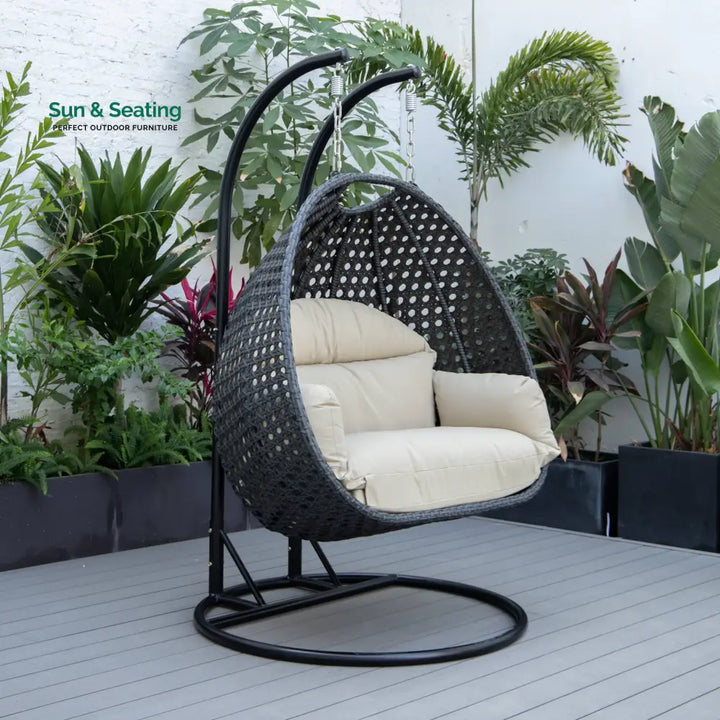 Fino Double Seater Hanging Swing With Stand For Balcony Garden Swing (Dark Grey) Taupe Swings
