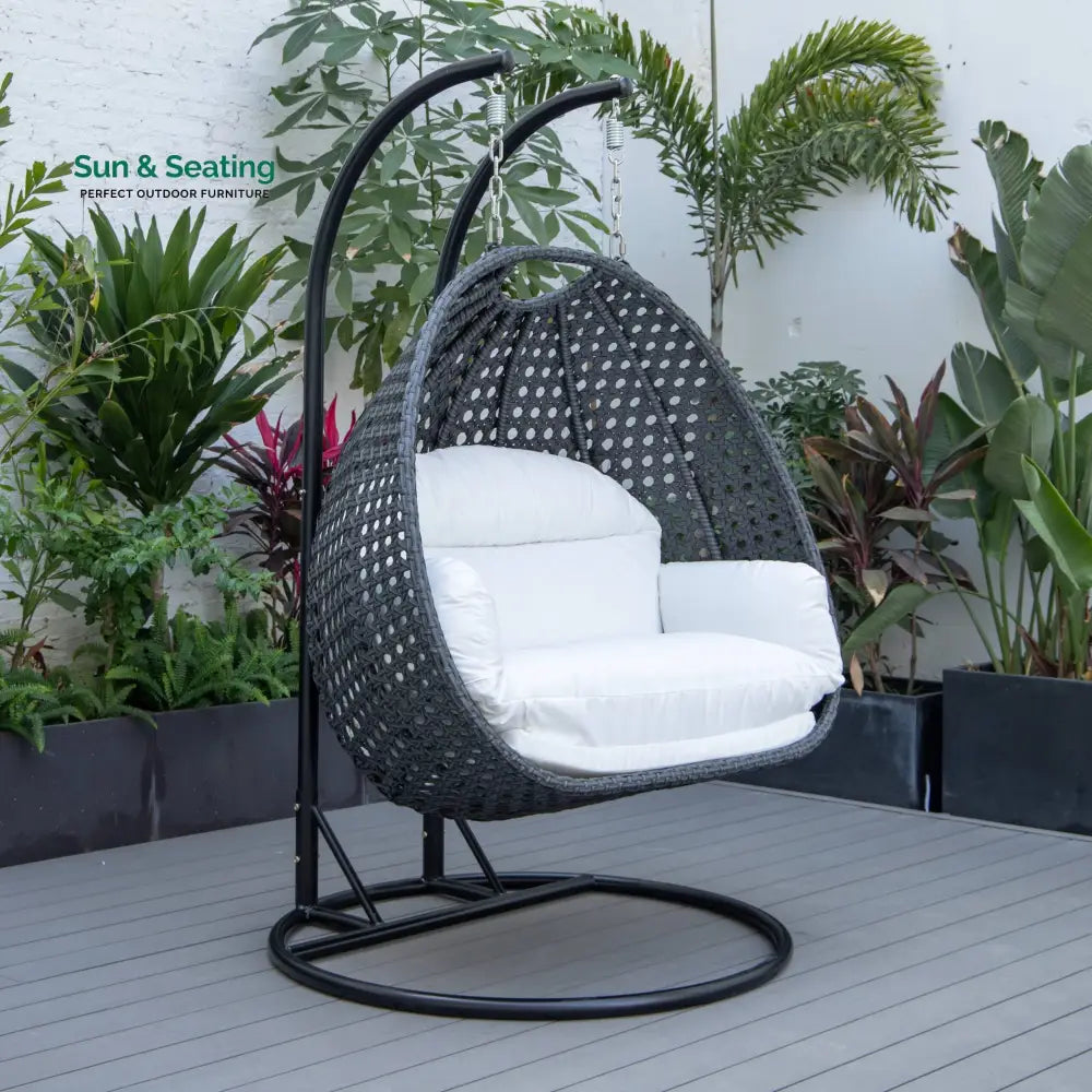 Fino Double Seater Hanging Swing With Stand For Balcony Garden Swing (Dark Grey) White Swings