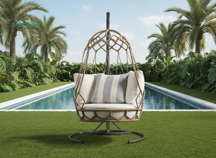 Fiona Single Seater Hanging Swing With Stand For Balcony Garden (Natural Brown) Braided &amp; Rope Swings