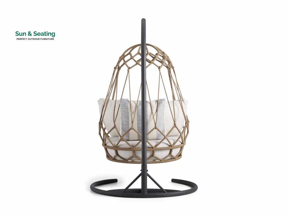 Fiona Single Seater Hanging Swing With Stand For Balcony Garden (Natural Brown) Braided &amp; Rope Swings