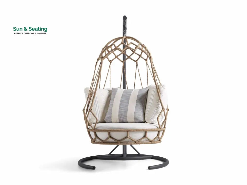Fiona Single Seater Hanging Swing With Stand For Balcony Garden (Natural Brown) Braided &amp; Rope Swings