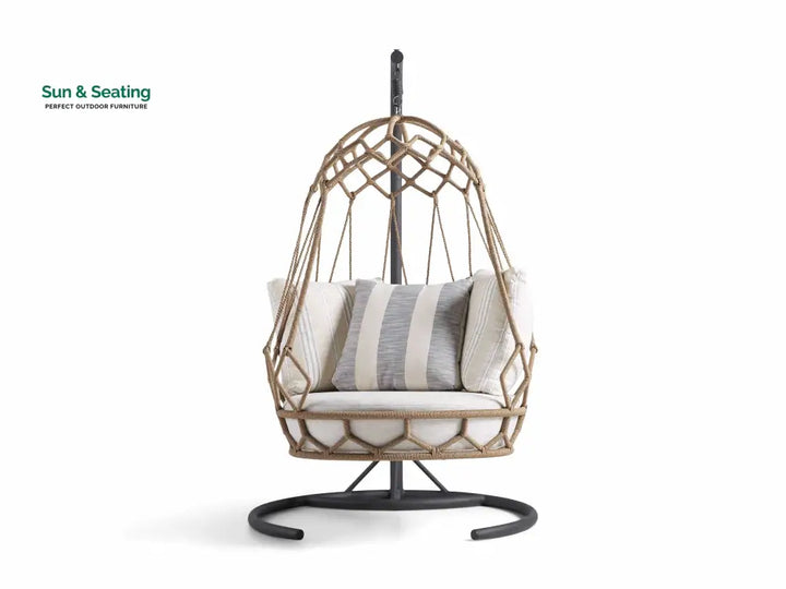 Fiona Single Seater Hanging Swing With Stand For Balcony Garden (Natural Brown) Braided &amp; Rope Swings