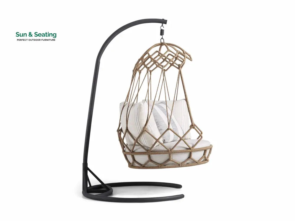 Fiona Single Seater Hanging Swing With Stand For Balcony Garden (Natural Brown) Braided &amp; Rope Swings