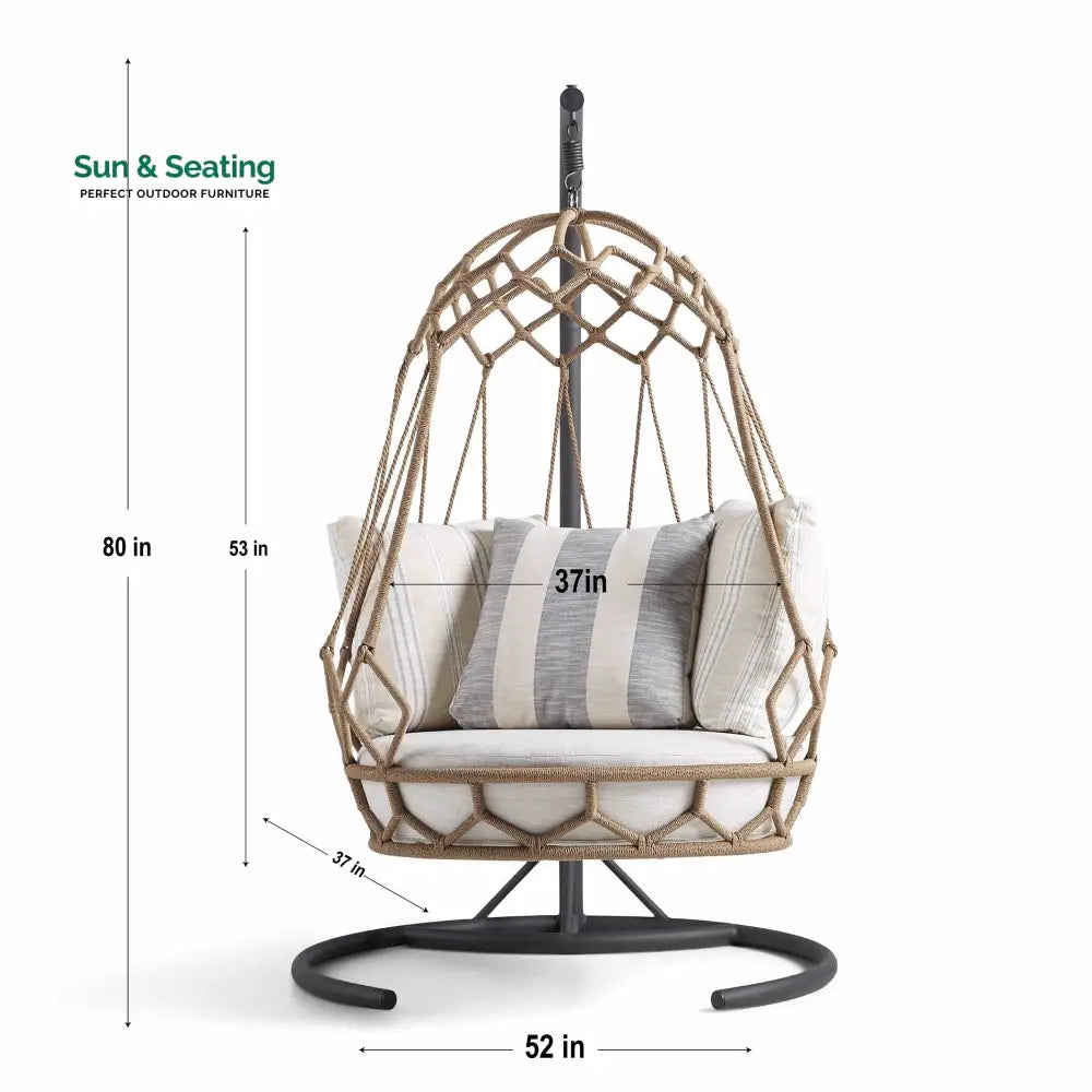 Fiona Single Seater Hanging Swing With Stand For Balcony Garden (Natural Brown) Braided &amp; Rope Swings